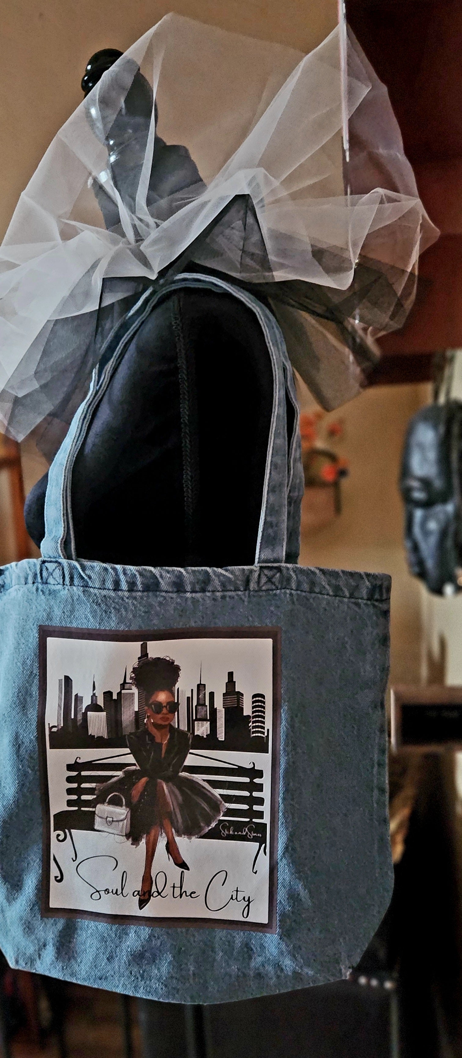 Around The Way Gurl - Denim Tote Bag