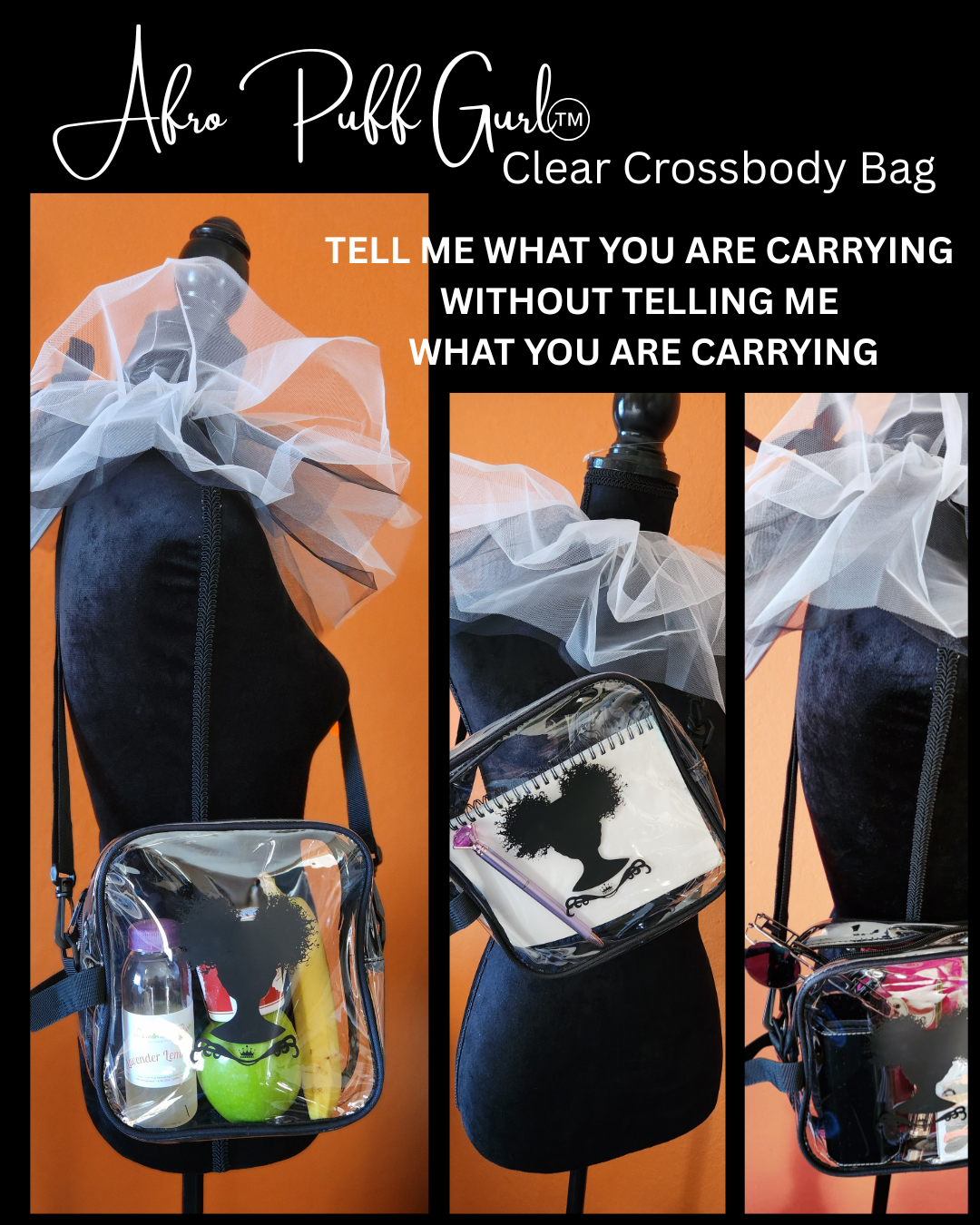 Afro Puff Gurl Clear Crossbody Bag