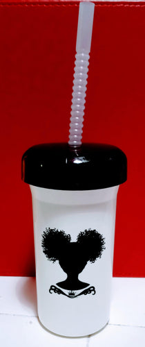 Afro Puff Gurl Drinking Cup With Straw - 8 OZ - Sticks and Stones Tees & More
