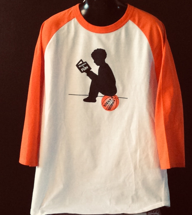 Reading is Fun Adult Basketball 3/4 Sport Tee - Sticks and Stones Tees & More